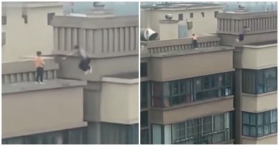 Video: Thót tim bé trai nhảy nhót qua lại trên nóc giữa hai tòa nhà 22 tầng