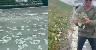 Video: Nhiều người tranh nhau nhặt tiền trên cao tốc