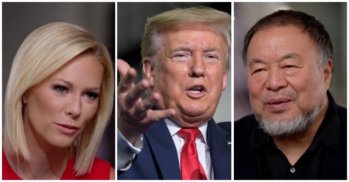 Phóng viên Margaret Hoover của PBS hỏi ông Ngải Vị Vị (bên phải) rằng ông Donald Trump có phải độc tài không, ông Ngải trả lời là "không", khiến cô thất vọng ra mặt (ảnh: Flickr/ảnh chụp màn hình).