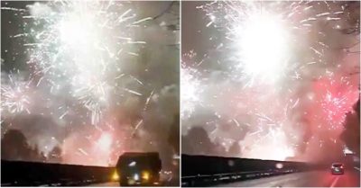 Video: Pháo hoa nổ rợp trời trên đường cao tốc sau… tai nạn giao thông