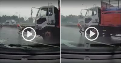 Video: Người đi xe máy giữ được tính mạng sau khi ngã trước đầu ôtô tải