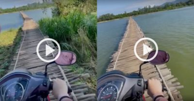 Video: Hai cô gái can đảm đi xe máy qua cầu tre không có lan can hay thanh chắn
