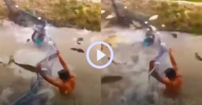 Video: Hai người đàn ông kéo lưới bị đàn cá nhảy lên ‘đánh hội đồng sưng đầu’