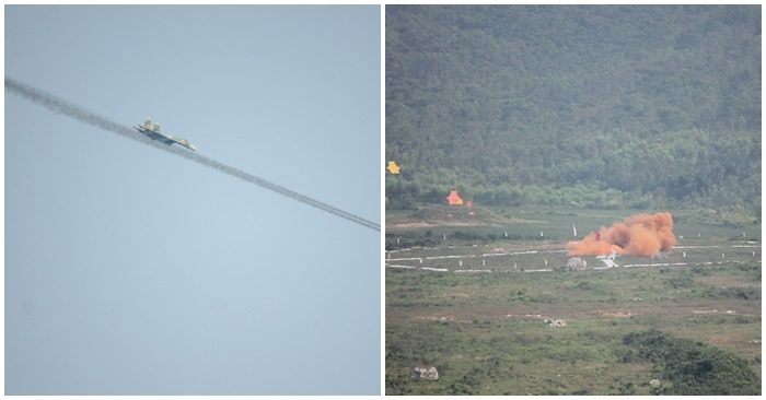Máy bay Su-27 của Trung đoàn 925 thực hành đánh mục tiêu mặt đất bằng rocket (ảnh chụp màn hình trên báo Thanh Niên/Zing).
