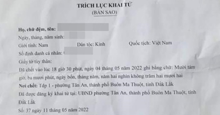 giấy khai tử 1