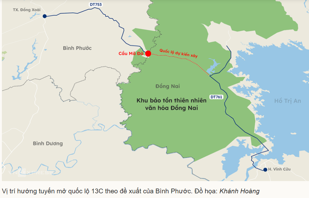 Phương án mở đường của Bình Phước (ảnh chụp màn hình VnExpress).