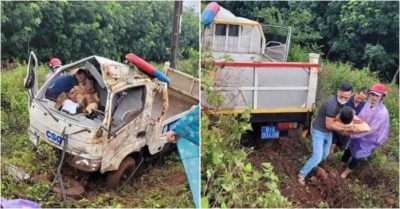 Xe chuyên dụng CSGT nổ lốp khi đang tới hiện trường một vụ tai nạn